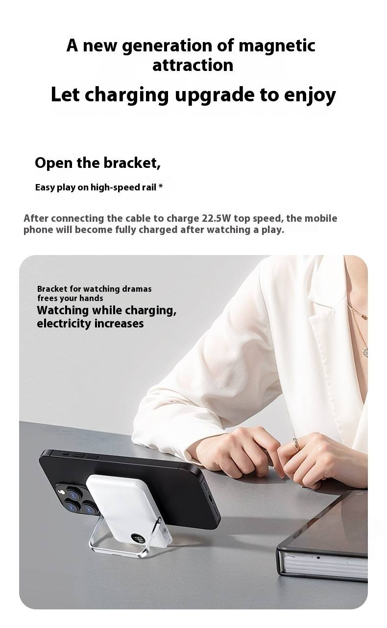 20W magnetische draadloze powerbank - 5000mAh slanke draagbare oplader met standaard en bidirectioneel snelladen_voghion.com