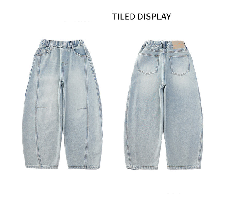 Vaqueros desgastados con cintura elástica para niñas (120-170 cm) - Cómodos vaqueros de pierna ancha para niñas (120-170 cm) - Ropa de calle de moda para primavera y otoño_voghion.com