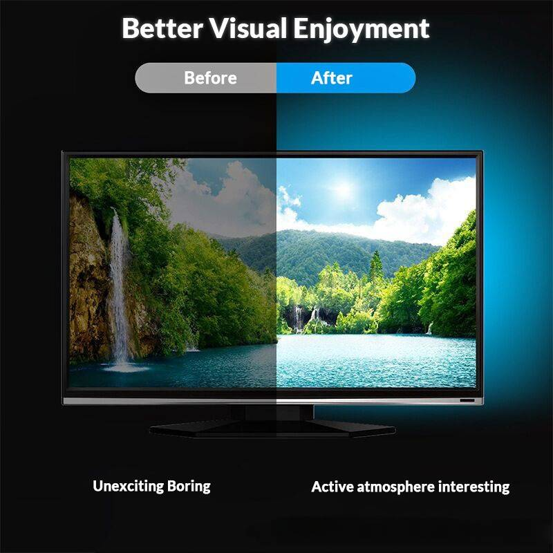 Striscia di retroilluminazione LED RGB intelligente per TV con telecomando a 24 tasti e controllo Bluetooth - Kit striscia luminosa LED 2835 a bassa tensione da 5 V per l'intrattenimento domestico_voghion.com