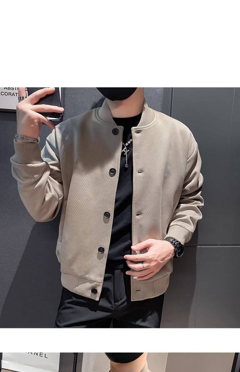 Men's Stylish Baseball Jacket With Hood - Corduroy & Rabbit Fur Blend, Slim Fit Stand Collar Casual Coat For Autumn, Green/Khaki/Black_voghion.com