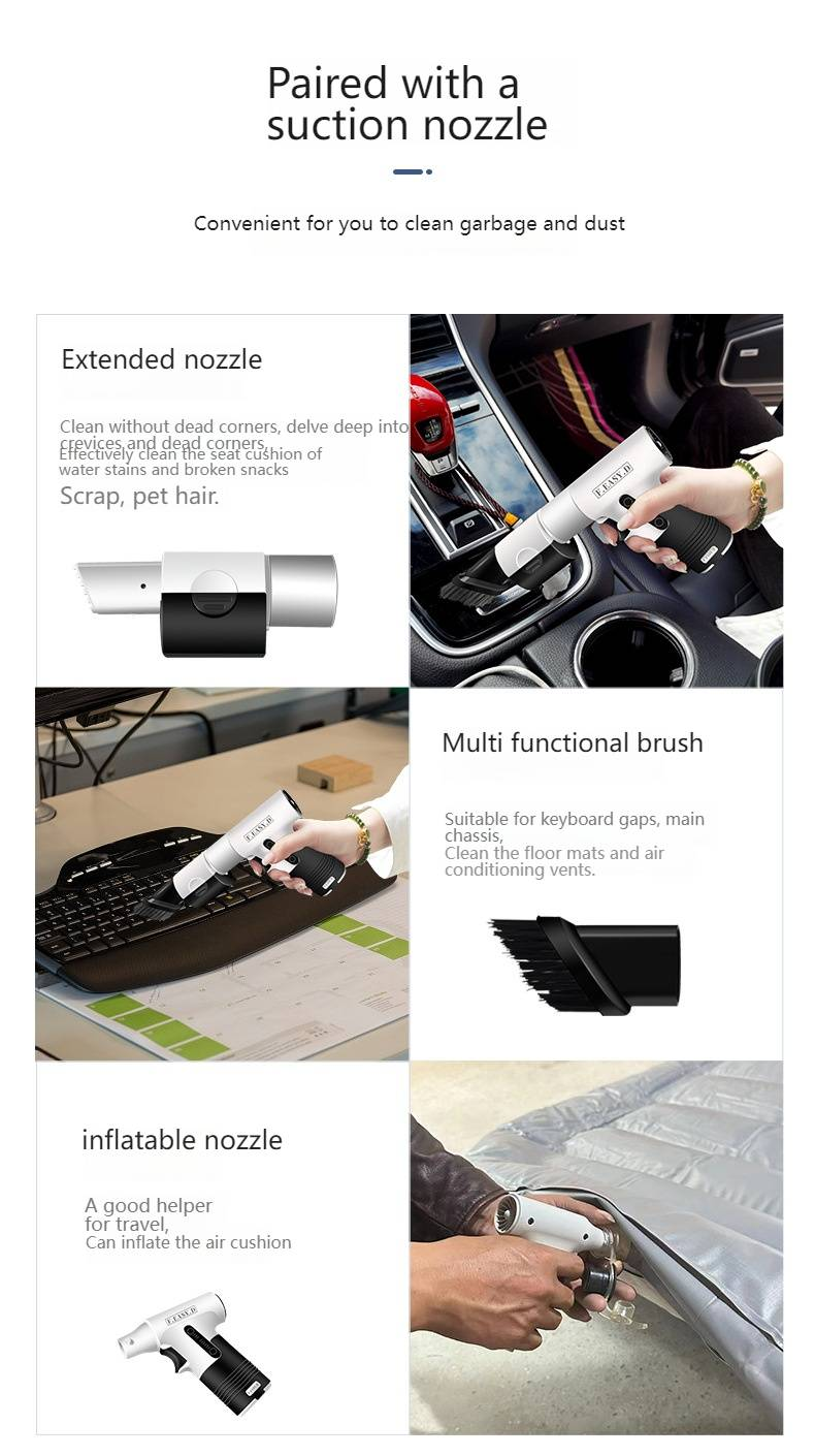 13W RPM Powerful Cordless Handheld Blower & Vacuum, 1800Pa Suction, 5V Rechargeable, Mini Turbo Fan For Car & Home Cleaning_voghion.com