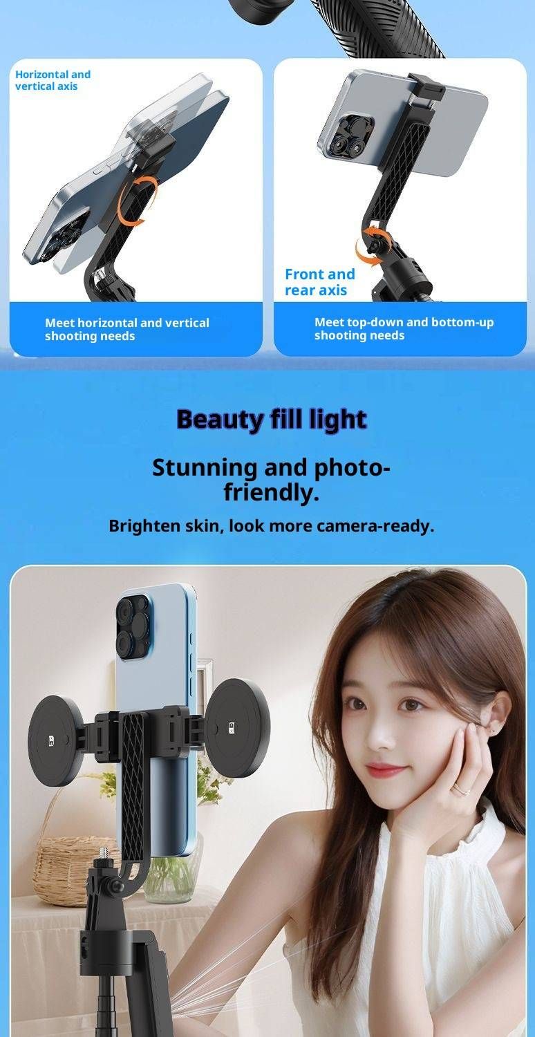Palo de selfie con IA, seguimiento facial y rotación de 360°, control remoto Bluetooth y trípode antigolpes para transmisión en vivo y vlogs (extensible hasta 1,8 m)_voghion.com