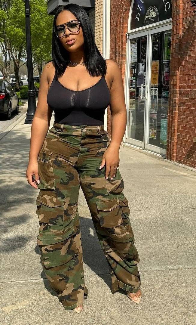 Streetwear Camo Cargo Pants – Distressed & Washed Denim mit mehreren Taschen (S/M/L/XL/XXL, Militärgrün/Urban Camo)_voghion.com