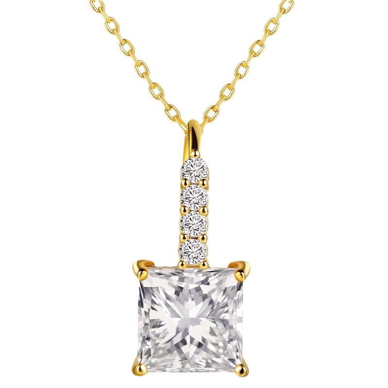 Halskette mit Zirkonia-Anhänger – 4-Krappen-Fassung (runder und quadratischer Schliff) – vergoldete Kupferkette – minimalistisches Schmuckstück zum Kombinieren – leichtes, luxuriöses Modeaccessoire_voghion.com