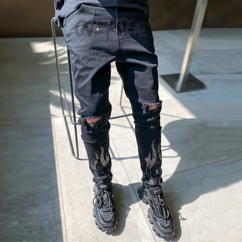 New Man Black Ripped Stretchy Jeans Skinny Slim Fit Hot Drill Punk streetwear Biker Trousers Men's All-match Denim_voghion.com