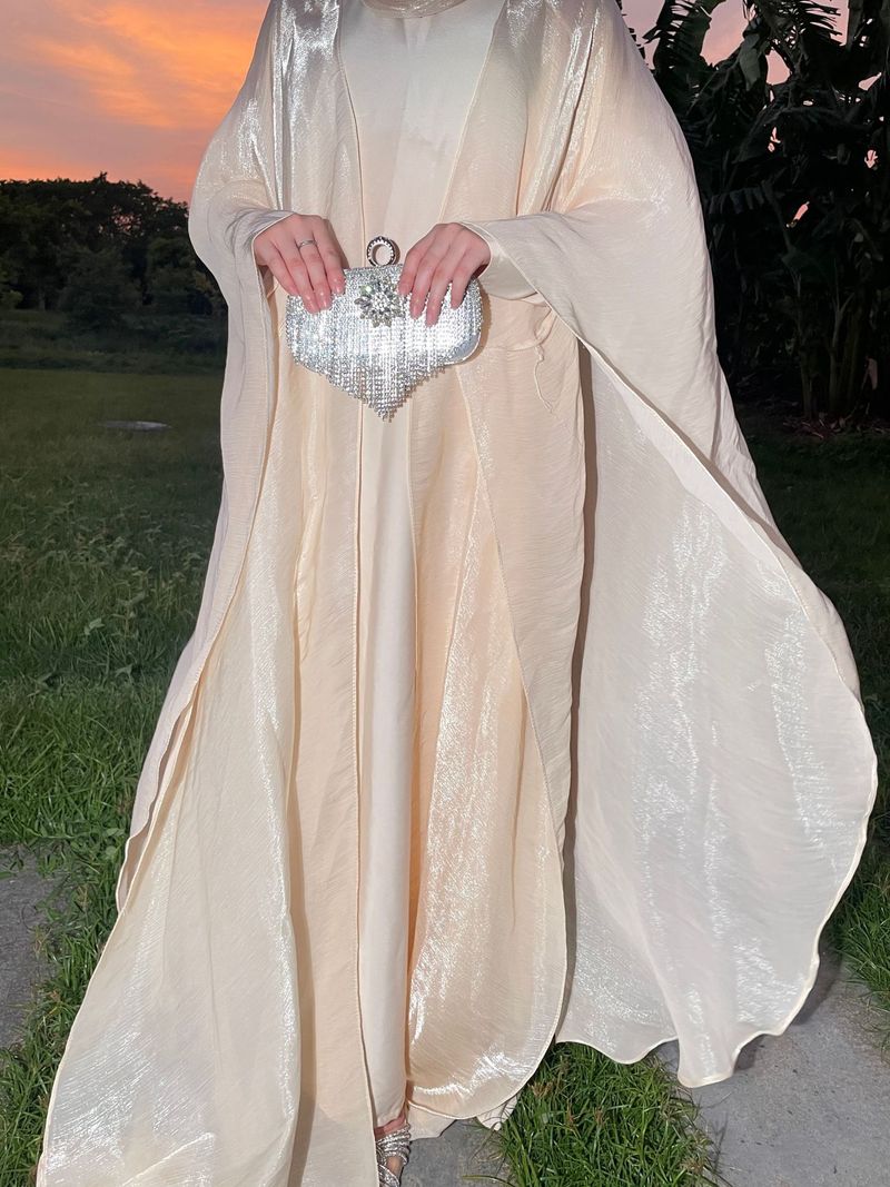 Women's Clothing Women's Muslim Suit Robe Abaya Solid Color Two Piece Ladies Dress_voghion.com