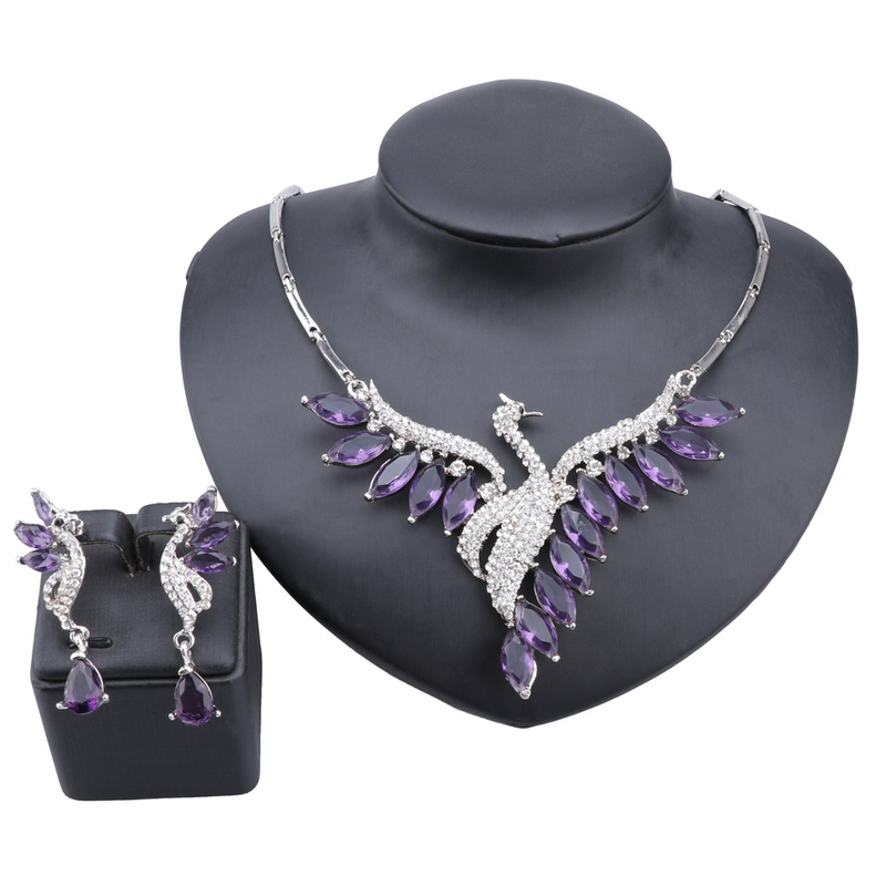 Squisito zircone cristallo fenice collana orecchino set di gioielli da sposa per le donne regalo festa nuziale ballo di fine anno_voghion.com