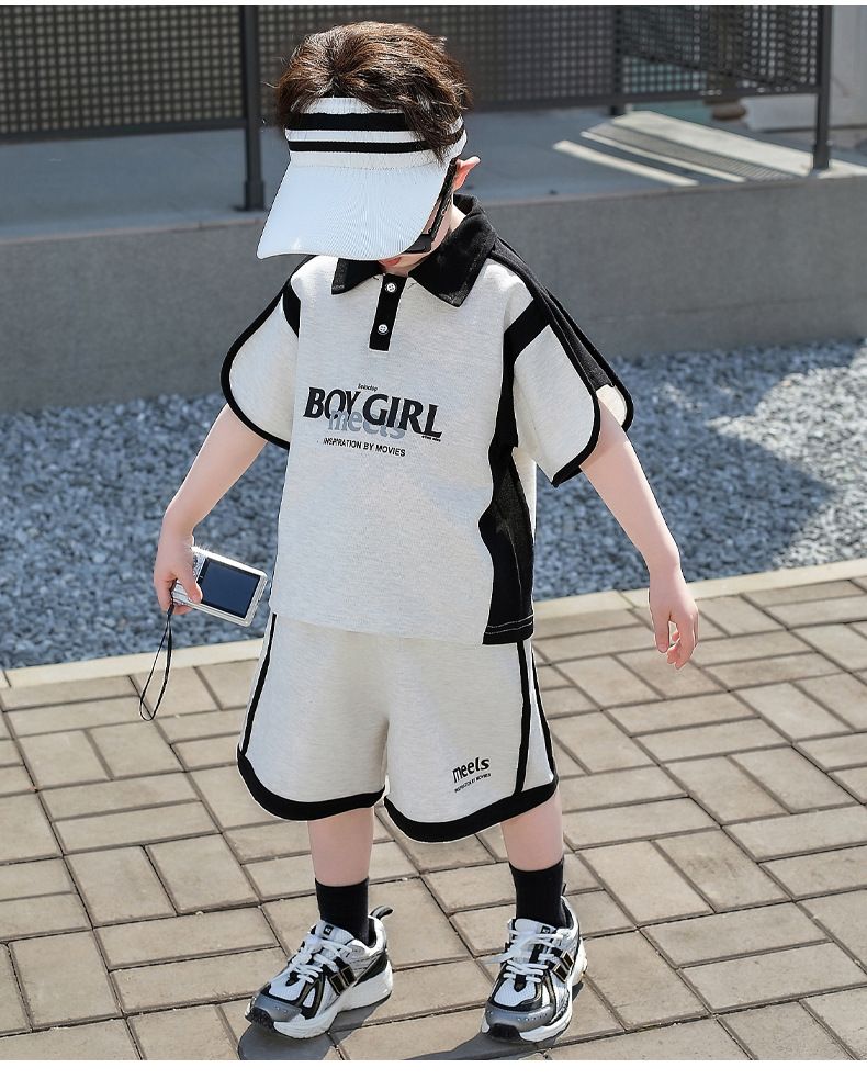 Boys Summer Casual Polo Shirt Fashion Two Piece Suit 2025 Baby Summer Sports Short Sleeved Shorts Two Piece Suit_voghion.com