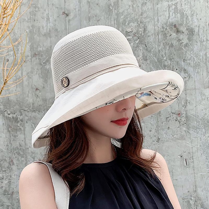Chapeau de soleil d'été en maille pour femmes, protection UV, large bord, pliable, pour la plage_voghion.com