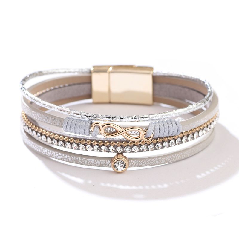 Women's Figure-8 Shaped Bohemian Crushed Magnetic Clasp Woven Band Inlaid Diamond Infinity Symbol Bracelet_voghion.com