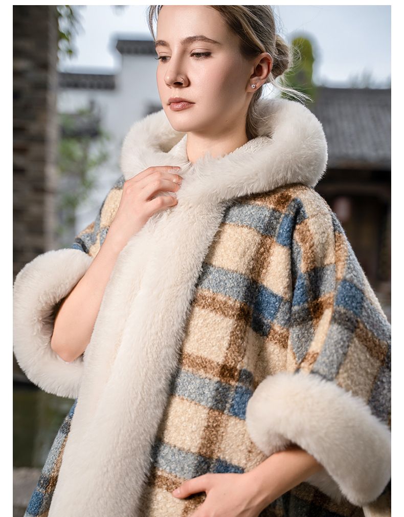 Scialli da donna autunno e inverno, nuovi mantelli caldi a quadri lavorati a maglia, scialle in peluche, nappa, lana, tutto abbinato, cappotto spesso per donna_voghion.com