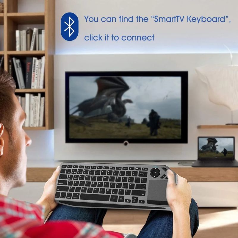 Bluetooth Wireless Keyboard with Touchpad 7-Colors Backlit 2.4g Rechargeable Trackpad Keyboard for Smart TV, IOS IPhone/IPad_voghion.com