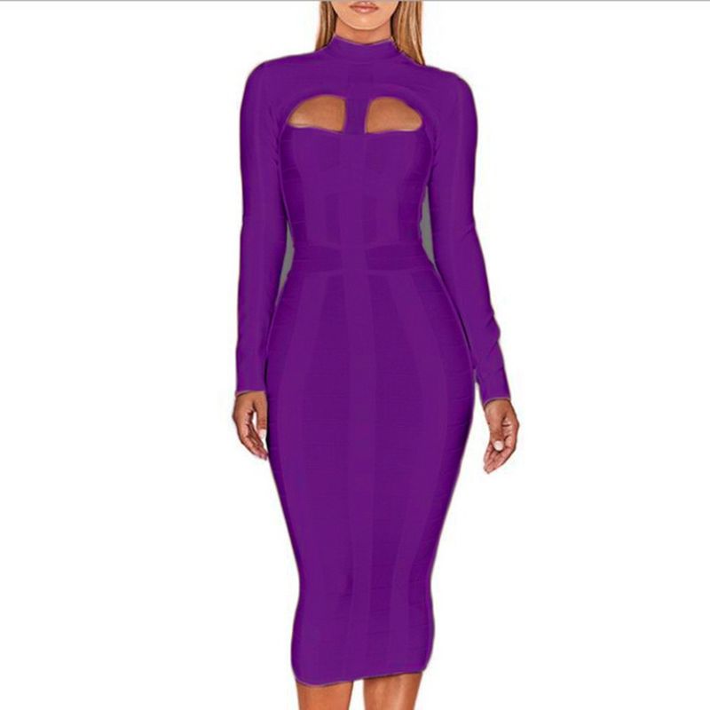 Abbigliamento da donna Autunno e inverno Abito aderente a maniche lunghe da donna Di solito puoi indossare un abito da sera nero con fascia di fascia alta_voghion.com