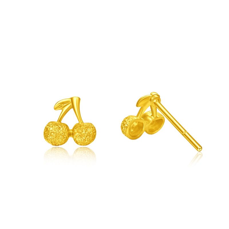Gold-plated Cherry bow stud earrings fresh cute style all-match earrings sweet sand gold stud earrings_voghion.com