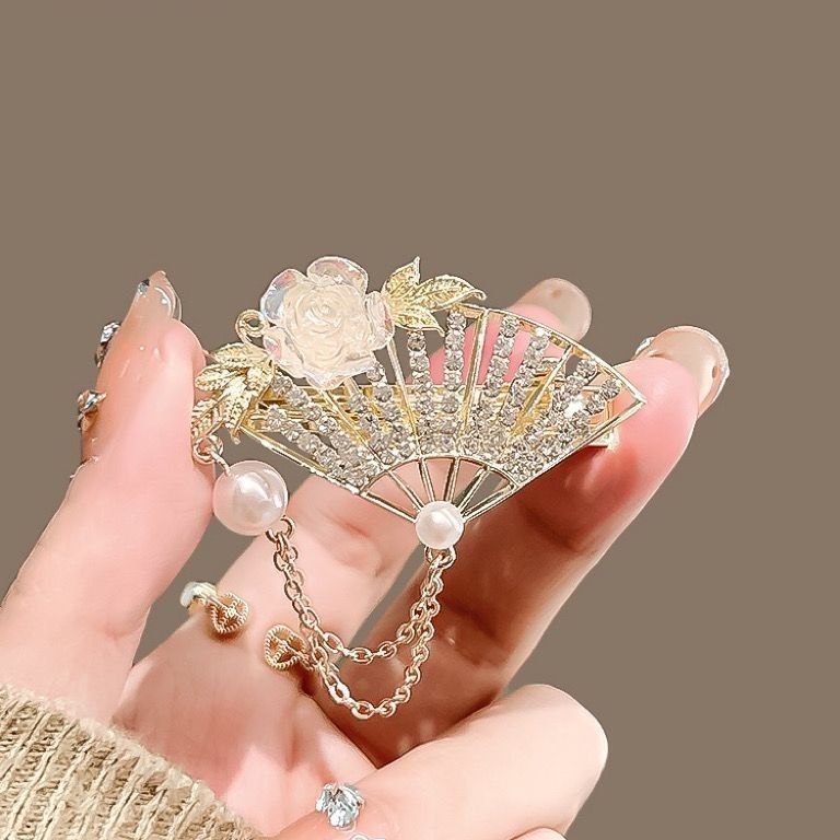 Genuine Fan Leaf Hairpin Silver Brooch Fan-shaped Antique High-end Corsage Pin Coat Accessories Hairpin Women's Model_voghion.com