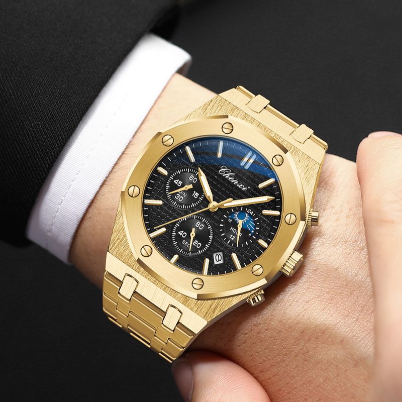 Orologio da uomo sportivo multifunzionale con cinturino in acciaio e calendario al quarzo, impermeabile, regalo giornaliero per compleanno, anniversario, San Valentino_voghion.com