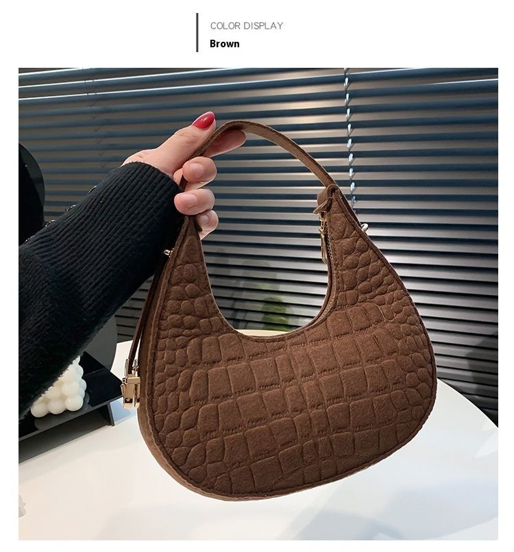 Borsa a tracolla casual monospalla con motivo a pietra, modello invernale, alla moda, versione coreana, da donna, di colore solido_voghion.com