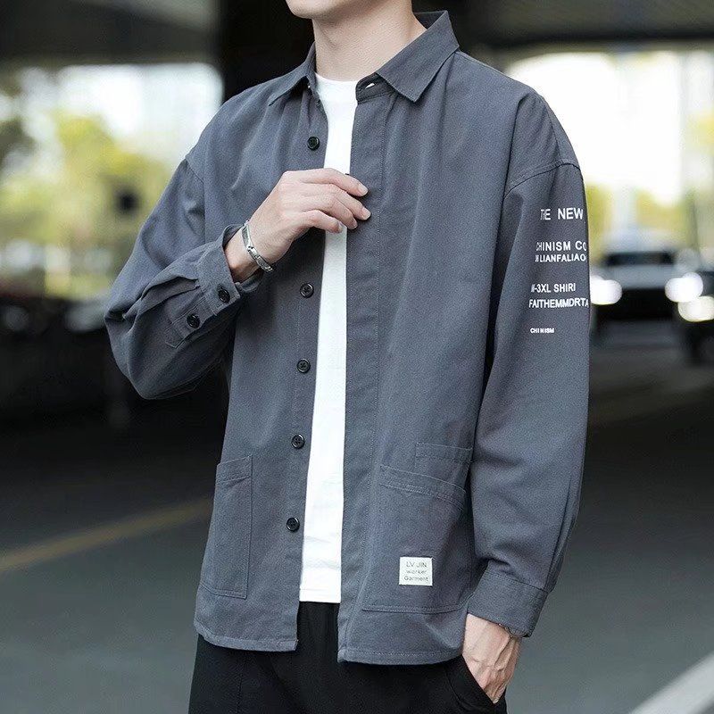 Frühling und Herbst Langarm Herren Trendy Ins Hong Kong Stil Vielseitiges Rascal Shirt Koreanische Ausgabe Lose Arbeitskleidung_voghion.com
