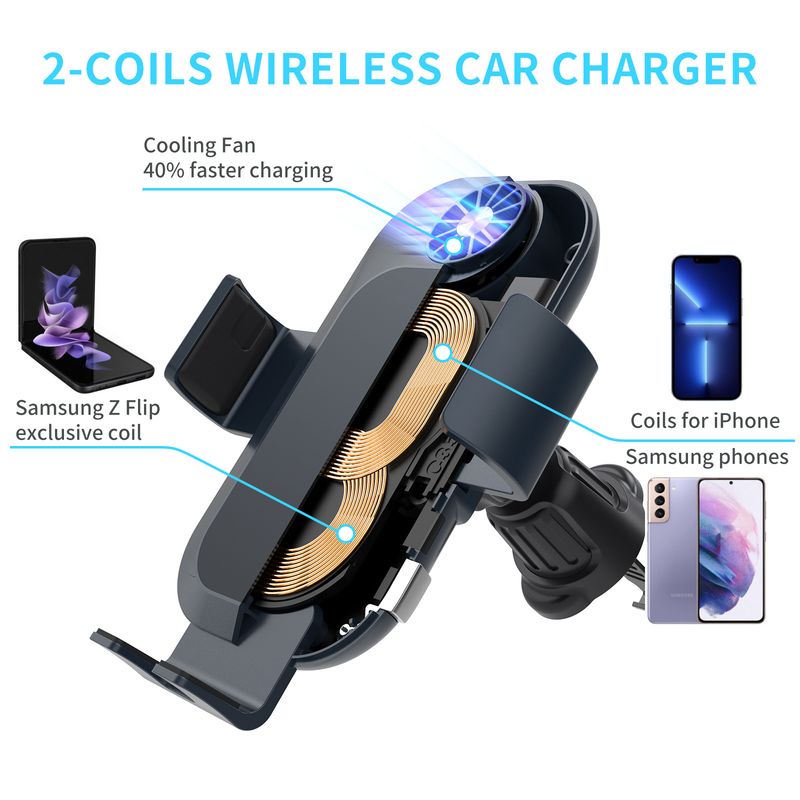 KC sertifikalı C35 çift bobinli fan soğutmalı araç cep telefonu kablosuz şarj cihazı Samsung FLIP5 braketi için uygundur_voghion.com