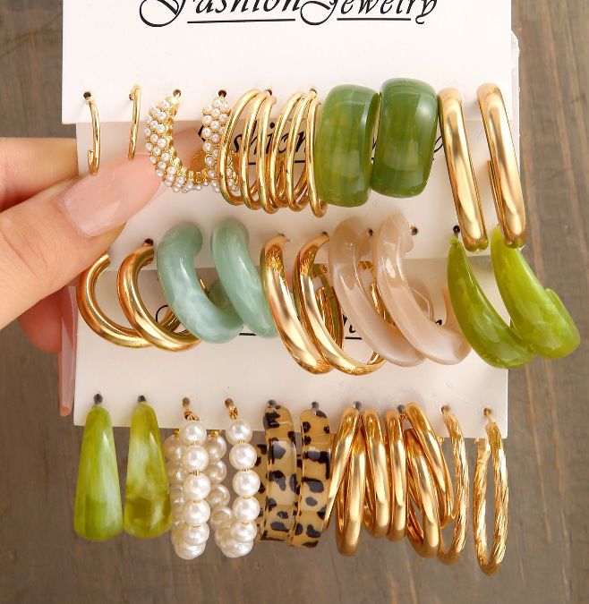 Nuovo set di orecchini in stile Ins con combinazione geometrica quadrata a cerchio in metallo_voghion.com