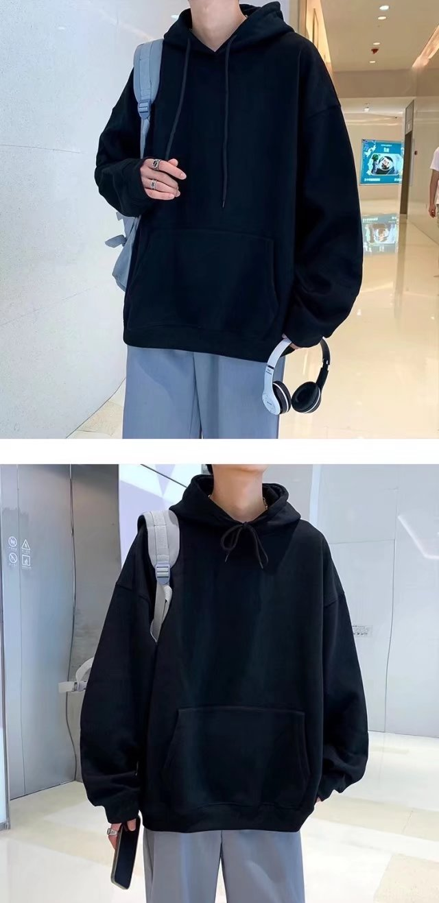 Felpa con cappuccio da uomo in tinta unita, top da uomo, ampio, da strada, cappotto taglie forti_voghion.com