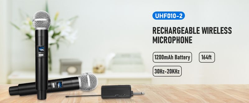 Drahtloses Mikrofon 1200 mAh UHF Professionelles dynamisches Handmikrofon Karaoke-Mikrofon mit Empfänger für Verstärker-PA-System_voghion.com
