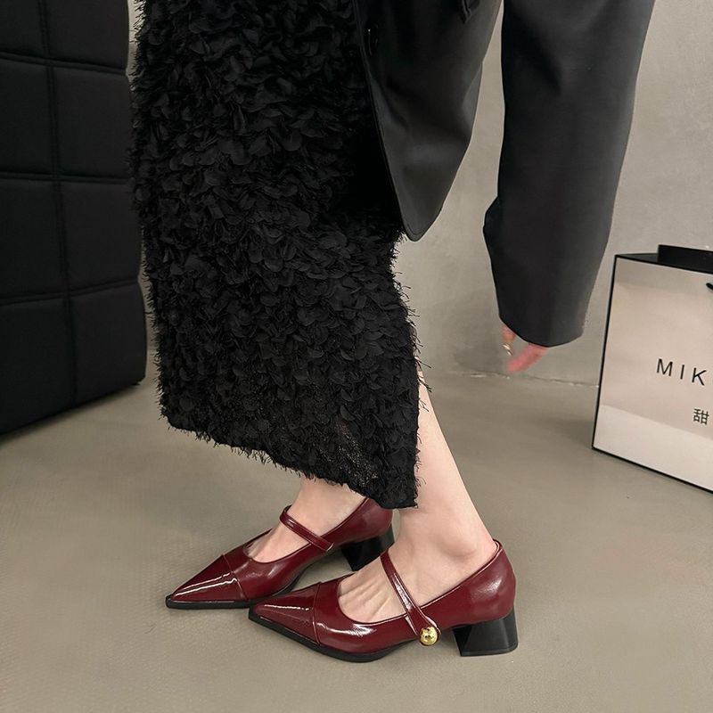Scarpe con tacco grosso Mary Jane da donna, nere, stile coreano, autunno inverno, di alta qualità, piccole scarpe in pelle_voghion.com