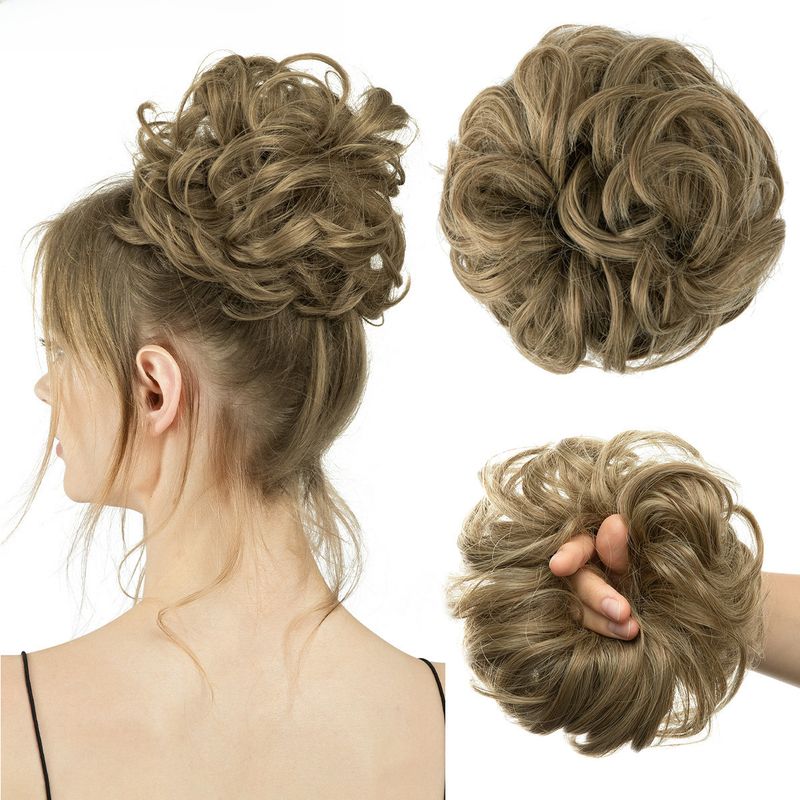 wig female flower bud ball head chemical fiber invisible fluffy natural long beard wig hair ring_voghion.com