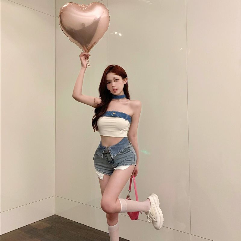 Strapless Tube Color Block Camisole 2025 Summer New French Style Eleant Hot Girl Off-Shoulder Top Short Women's_voghion.com