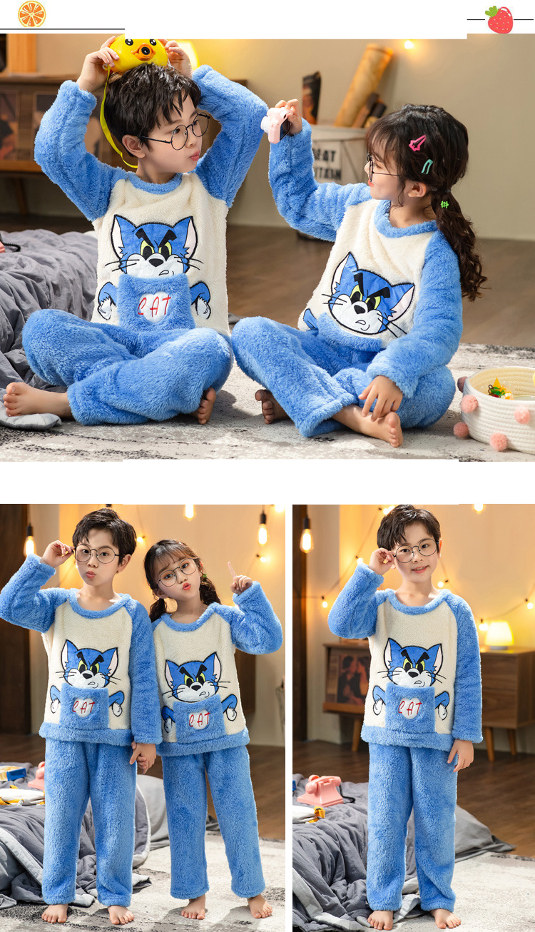 Children's Pajamas Autumn/Winter Thick Plush Cute Bear Head Coral Flannel Warm Home Wear For Boys And Girls_voghion.com