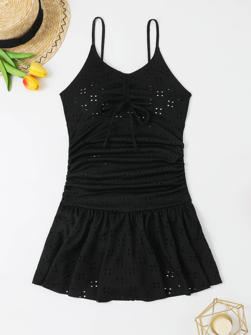 Maillot de bain fendu de style jupe conservatrice, tissu spécial de couleur unie, tenue de plage décontractée à la mode et amincissante_voghion.com