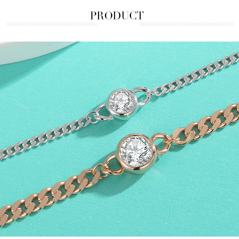 Bransoletka S Sier Moissanite Classic Single Bubble 50 punktów 1 karatowa prosta modna z różowego złota_voghion.com