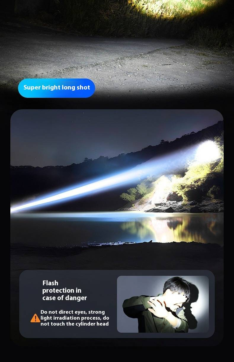 Dual-Light Zoomable Flashlight - 1200 Lumens LED & Laser Beam, Aluminum Alloy Body With Digital Display, Rechargeable Tactical Flashlight For Camping_voghion.com