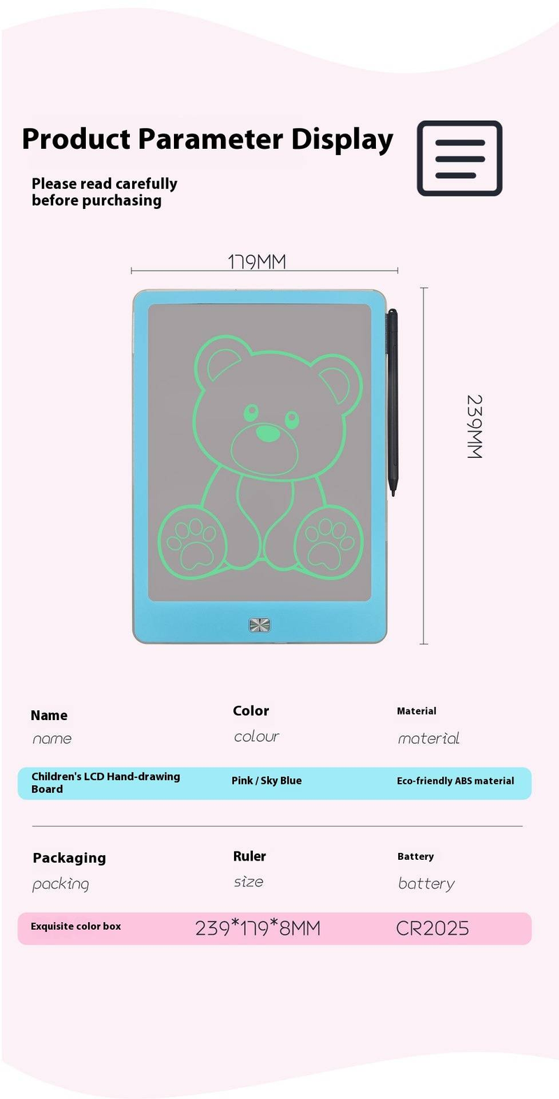 Tablet LCD de 10 polegadas para crianças, prancheta colorida com caneta, bloco de desenho eletrônico reutilizável para meninos e meninas, presente ideal para aniversário_voghion.com