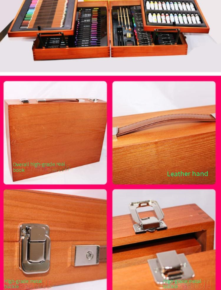 174-Piece Deluxe Wooden Art Set For Kids - Double-Layer Storage Box With Watercolor Markers, Painting & Drawing Supplies, Creative Doodle Toy Gift_voghion.com