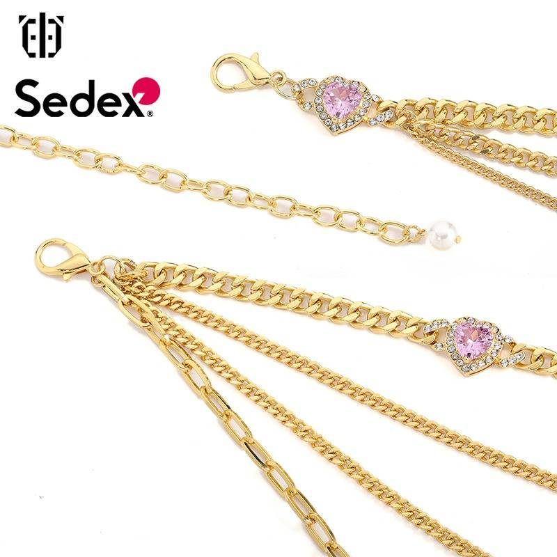 Women's Jewelry Elegant Multi-Layer Geometric Heart Zircon Body Chain With Diamond Accents For Waist And Ankle - Perfect For Weddings Travel Gifts_voghion.com