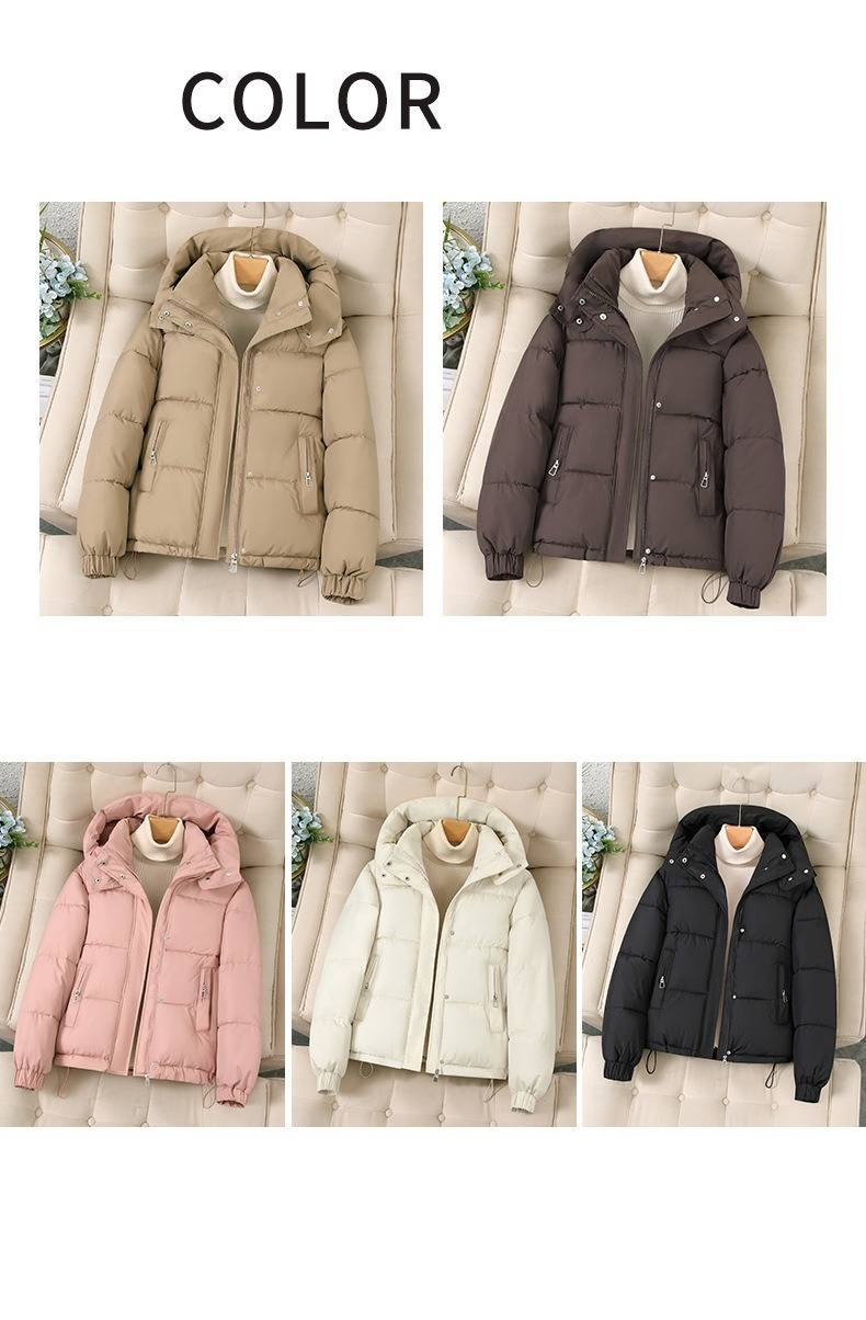 Women's Winter Puffer Jacket With Hood, Slim Fit Short Coat, Thickened Warm Cotton Outerwear, Casual Loose Fit For Petite & Plus Size_voghion.com