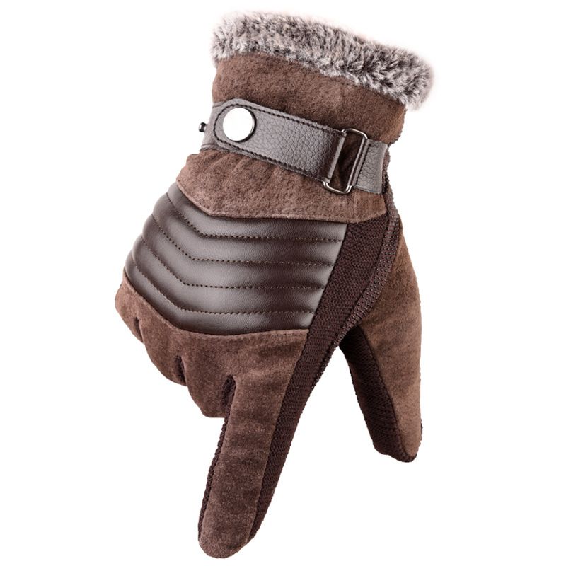 Pigskin Gloves For Men, Winter Touch Screen Outdoor Cycling Exercise, Cold Protection And Warmth, Thickened And Fleece For Warmth_voghion.com