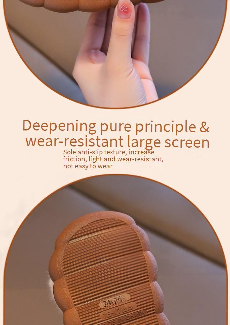 Winter Princess Slippers For Kids - Cozy Fleece-Lined House Shoes With Plush Collar & Non-Slip Sole (Melon Red, Brown, Black)_voghion.com