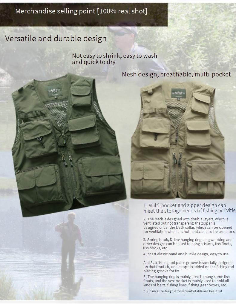 Men's Quick-Dry Mesh Vest With Multiple Pockets, Fishing Photography Casual Sleeveless Jacket, Plus Size_voghion.com