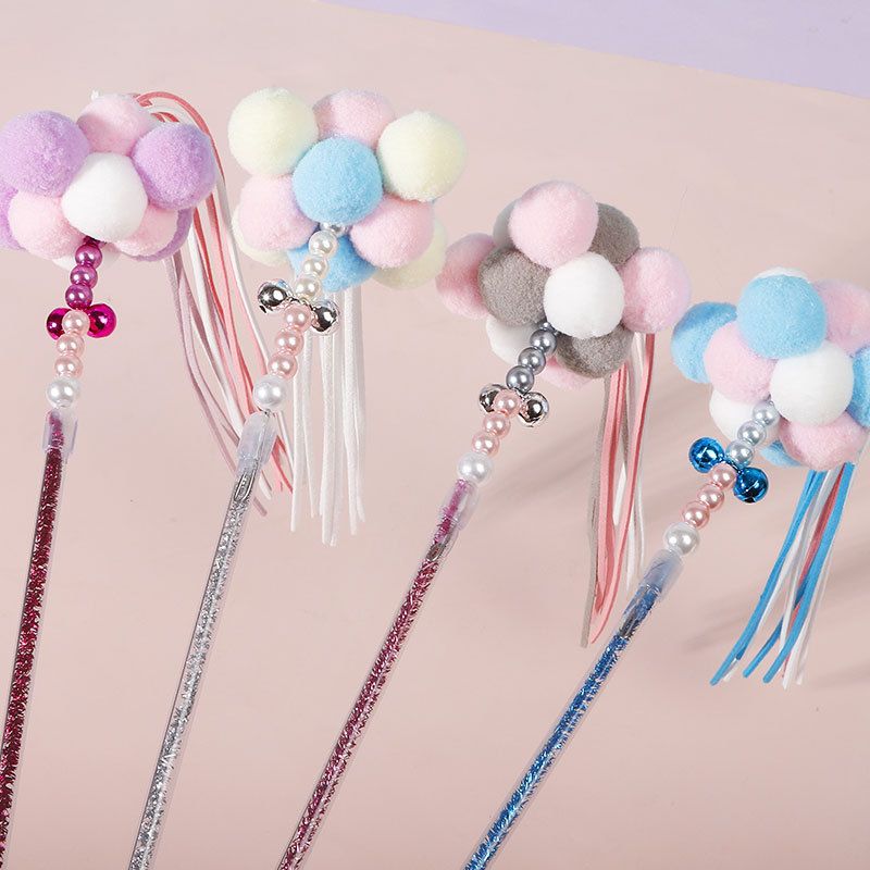 Giocattolo interattivo per gatti con palla di pelo e nappa, 40 cm, fatto a mano, con perline_voghion.com