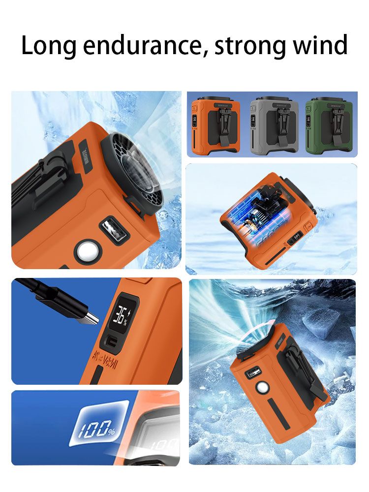 10000mAh Wearable Neck With SOS Light 40H Personal Air Cooler 5 Speeds Waist Fan For Outdoor Sport Travel Camping_voghion.com