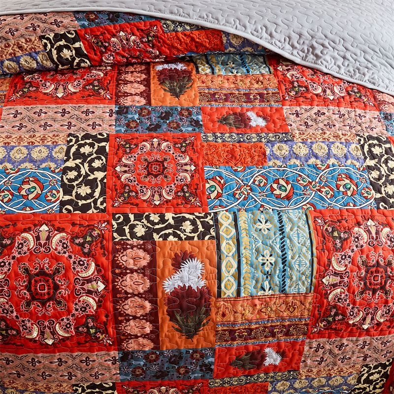 Zestaw narzut na łóżko w kwiaty w stylu boho – 3-częściowa, dwustronna poszewka na kołdrę (certyfikat OEKO-TEX®, nadruk cyfrowy) do sypialni w stylu boho i nowoczesnym stylu rustykalnym_voghion.com