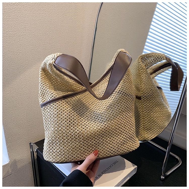 Borse da donna in tessuto di carta a tracolla da donna alla moda Borse da spiaggia estive di grande capacità in paglia Borse tote casual 2023_voghion.com