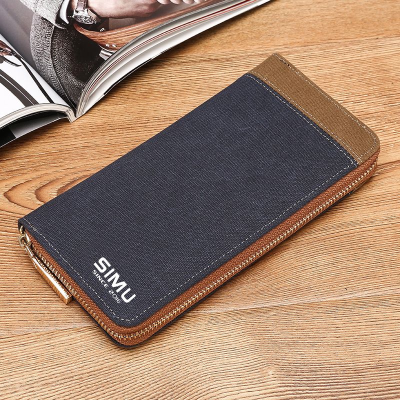 Bolso de mano Simu Canvas resistente al agua para jóvenes, moderno y con cremallera larga para hombre, monedero_voghion.com