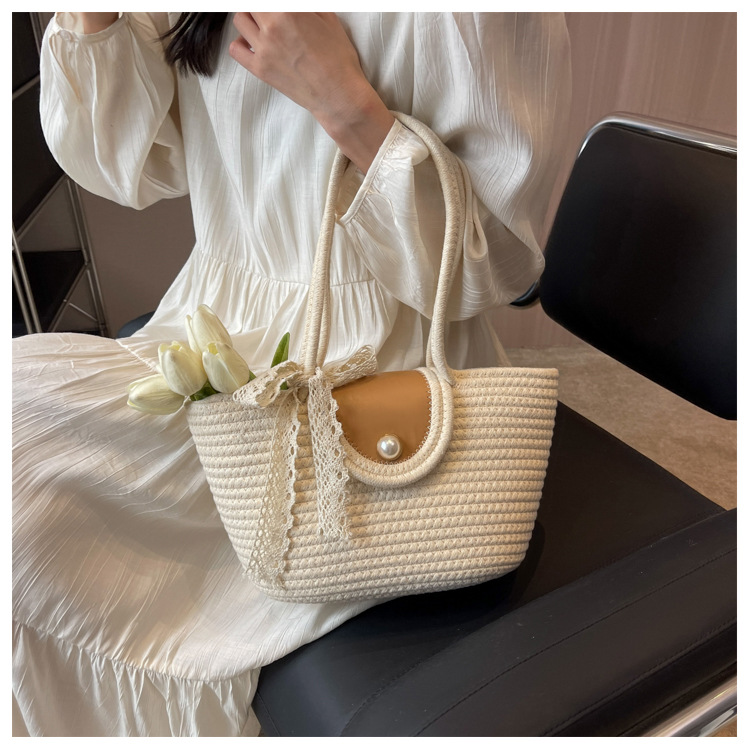 Chic Handbags 2024 New Woven Holiday Shoulder Bag Fashionable and Versatile Large-capacity Tote Bag Beach Bucket Bag_voghion.com