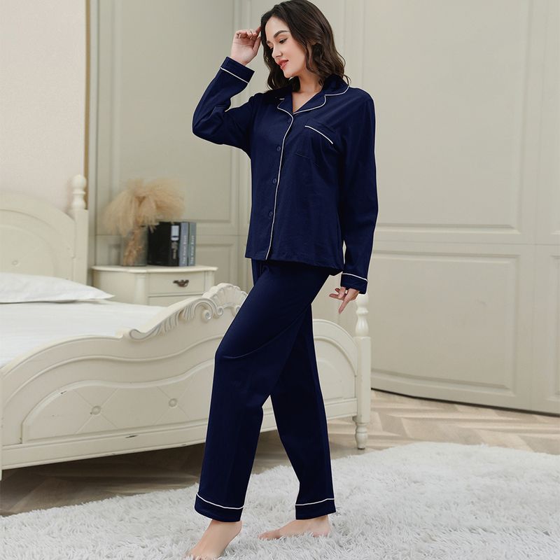 Pyjama en coton pour femme, automne et hiver, manches longues, col rabattu, cardigan, vêtements d'intérieur, ensemble deux pièces_voghion.com