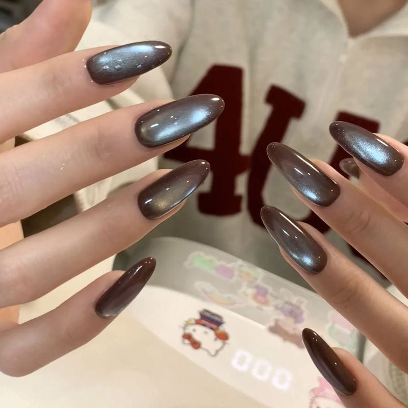 Pegatinas de uñas estilo ojo de gato de alta gama, estilo otoño-invierno, marrón y azul, nicho fresco y brillante_voghion.com