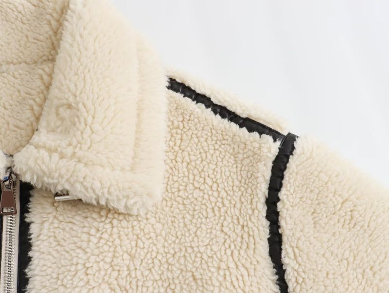 Blouson aviateur en fausse peau de mouton pour femme avec doublure polaire douillette, élégant manteau d'hiver zippé pour un style décontracté et streetwear, léger et chaud_voghion.com