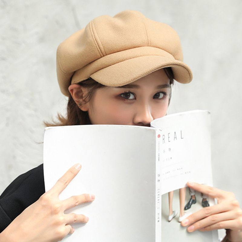 New Arrivals Fashion Solid Color Woolen Newsboy Cap Octagonal 8 Panel Women Autumn Winter Thickened Warm Beret Hat For Girls Sombrero_voghion.com